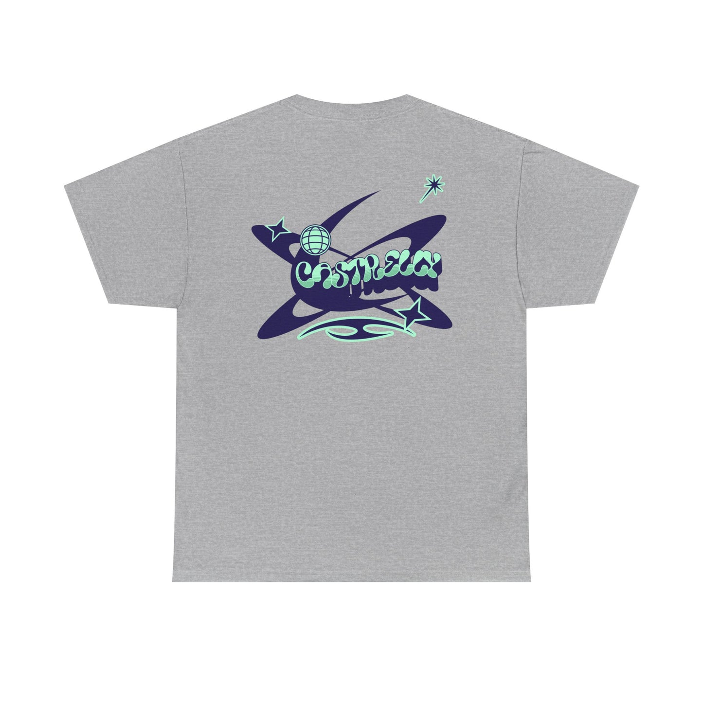 Castrelly Tshirt - Blue Green Cosmic Graffiti graphic Tee
