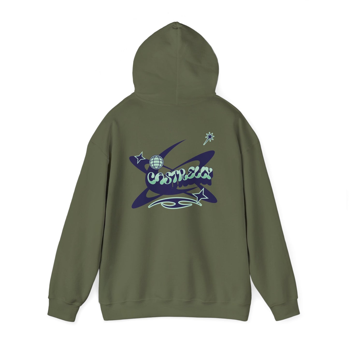 Castrelly Hoodie - Graphic Hoodie Blue Green Cosmic Graffiti