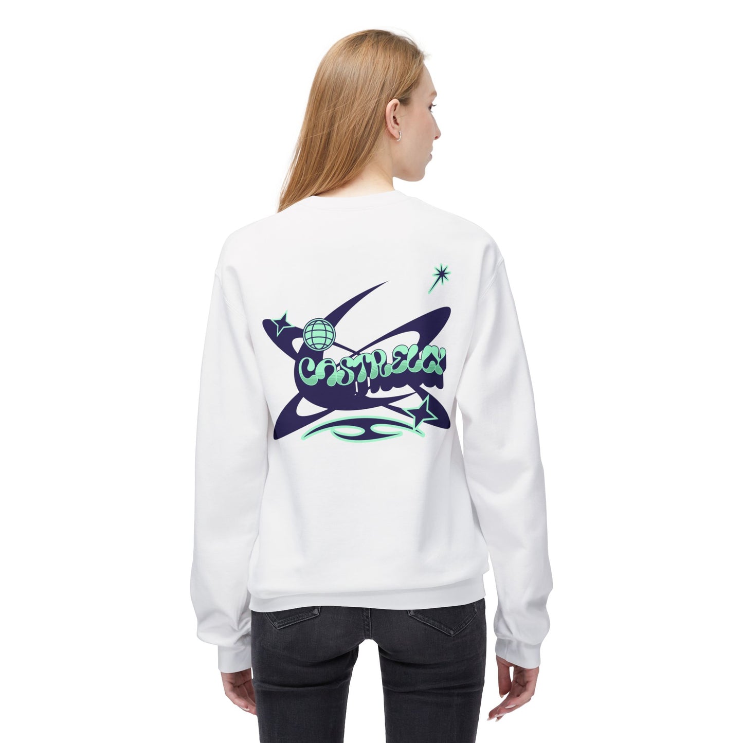 Castrelly Crewneck - Blue Green Cosmic Graffiti