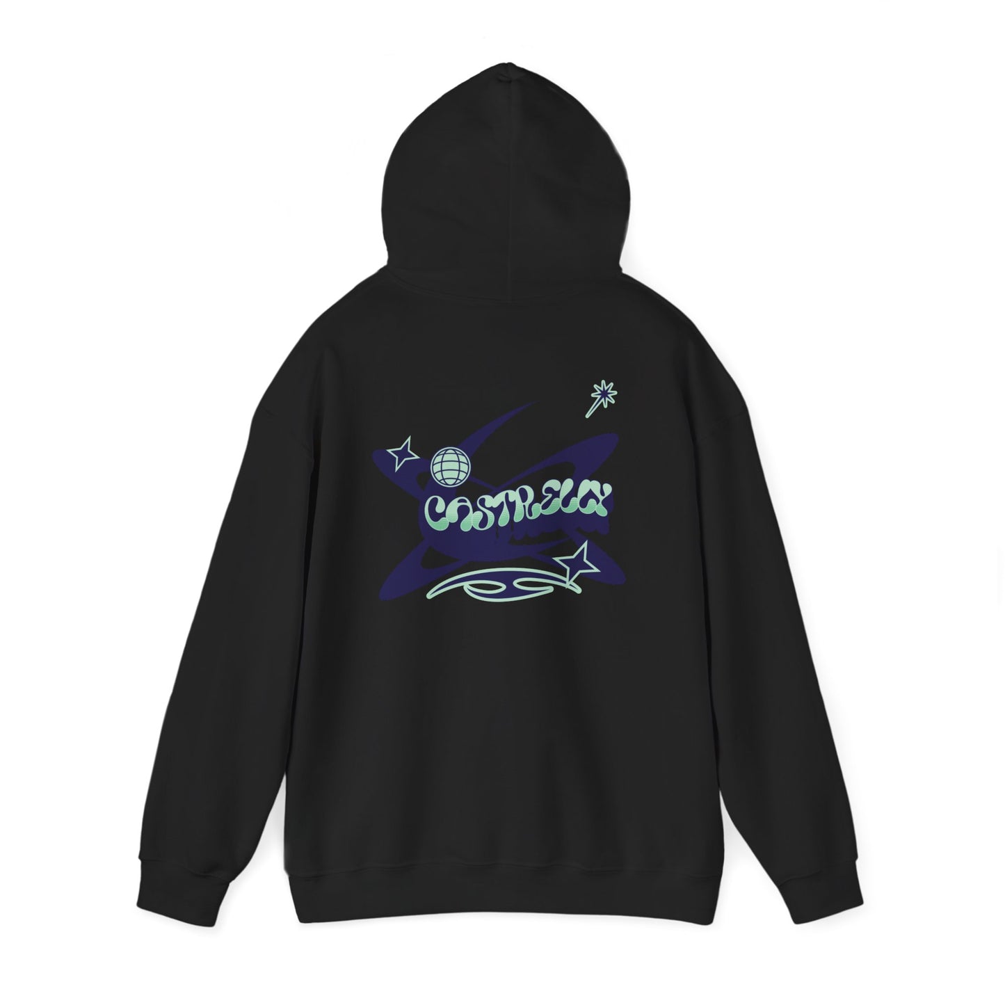 Castrelly Hoodie - Graphic Hoodie Blue Green Cosmic Graffiti