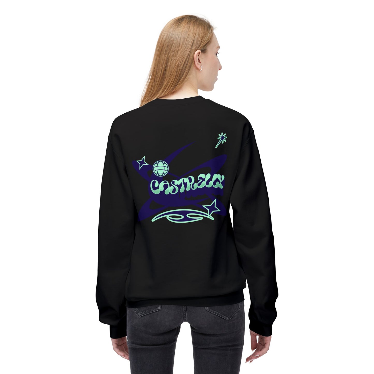 Castrelly Crewneck - Blue Green Cosmic Graffiti