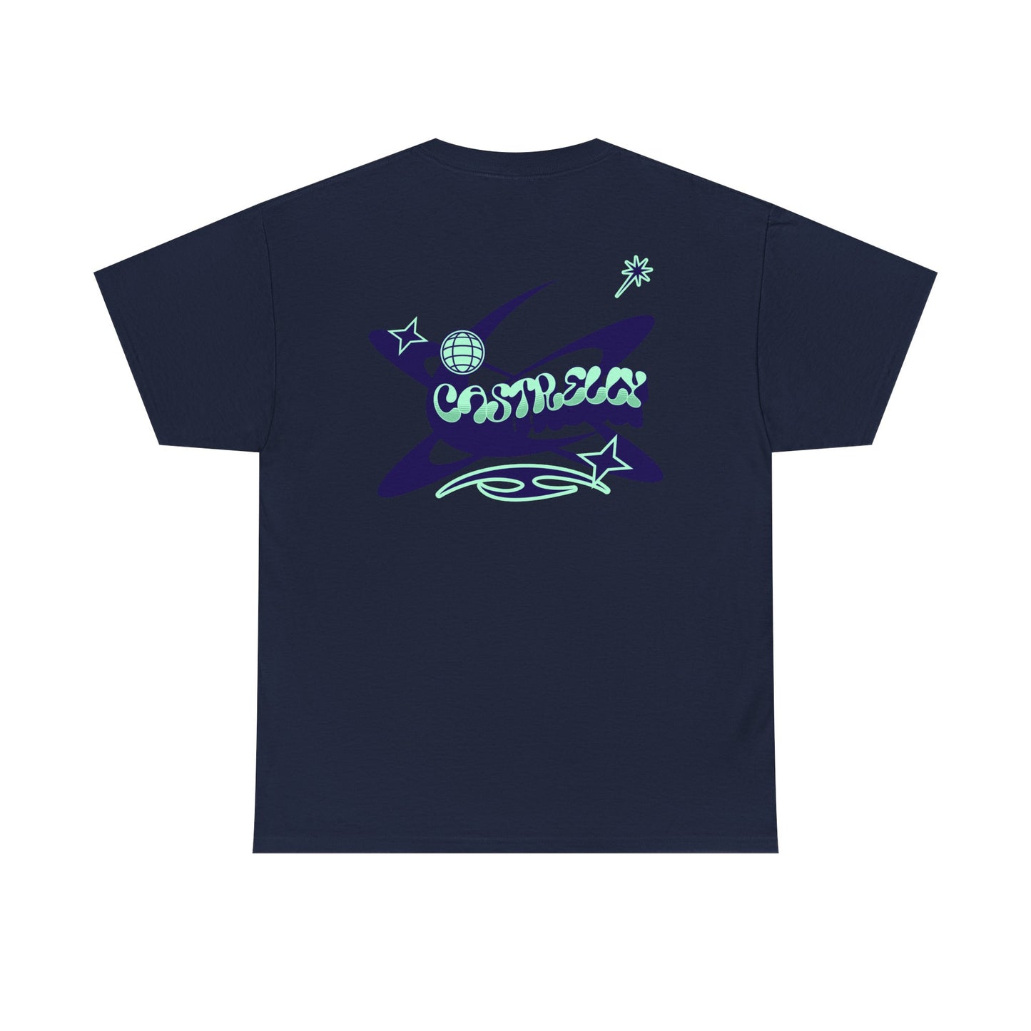 Castrelly Tshirt - Blue Green Cosmic Graffiti graphic Tee