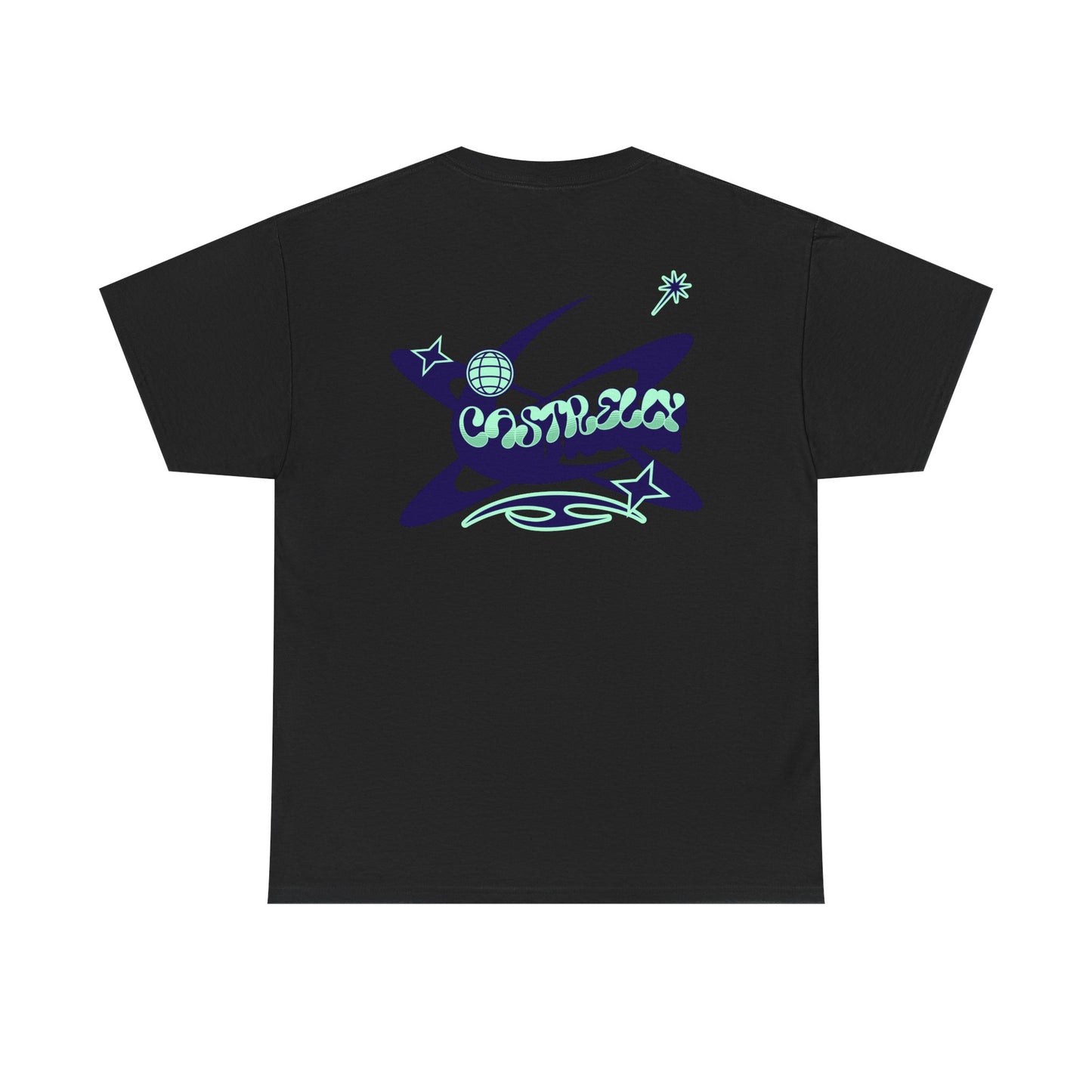 Castrelly Tshirt - Blue Green Cosmic Graffiti graphic Tee