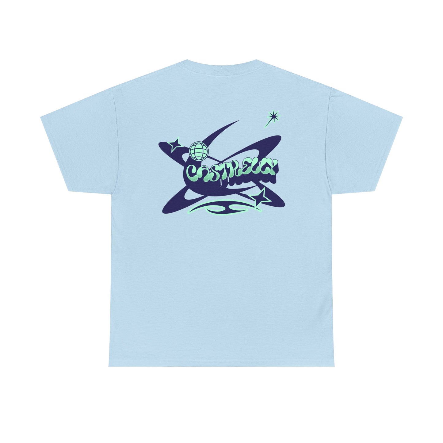 Castrelly Tshirt - Blue Green Cosmic Graffiti graphic Tee