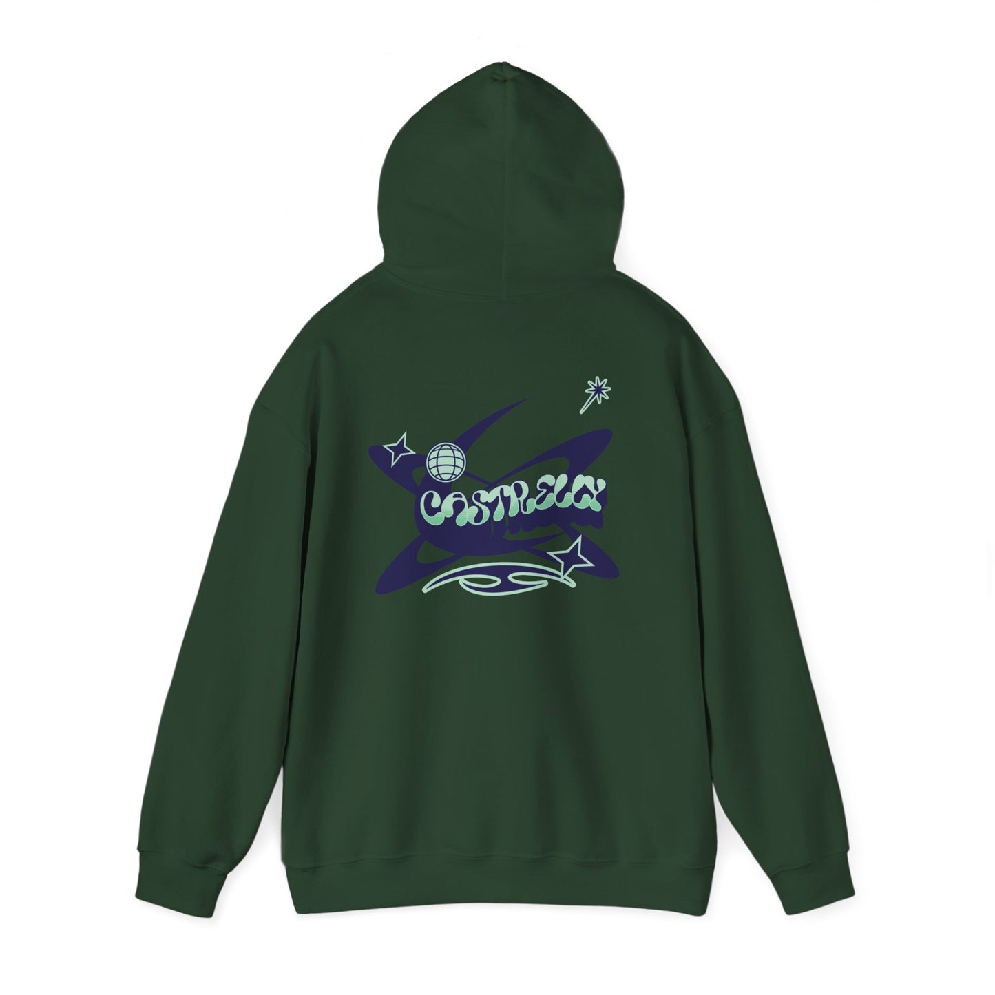 Castrelly Hoodie - Graphic Hoodie Blue Green Cosmic Graffiti