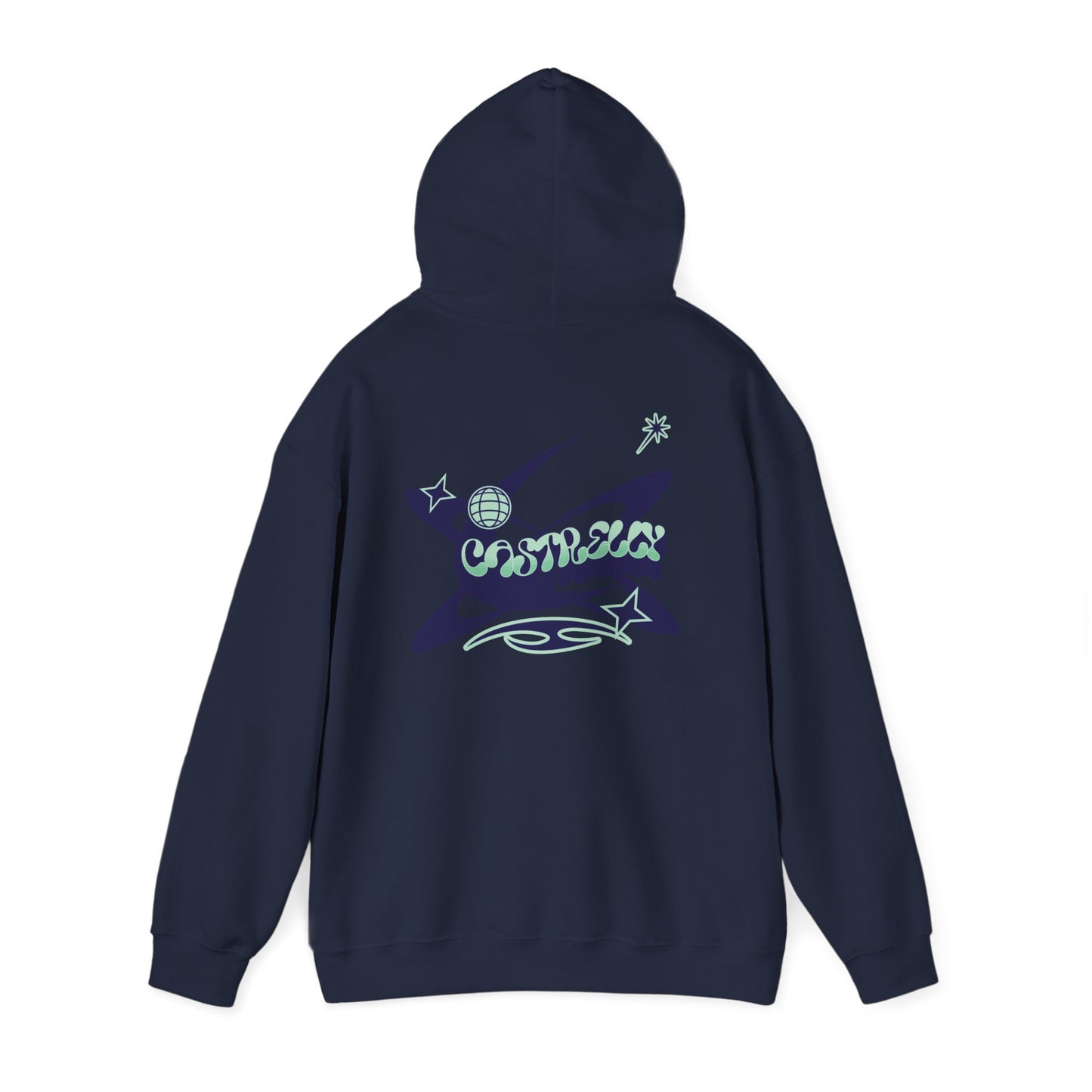 Castrelly Hoodie - Graphic Hoodie Blue Green Cosmic Graffiti